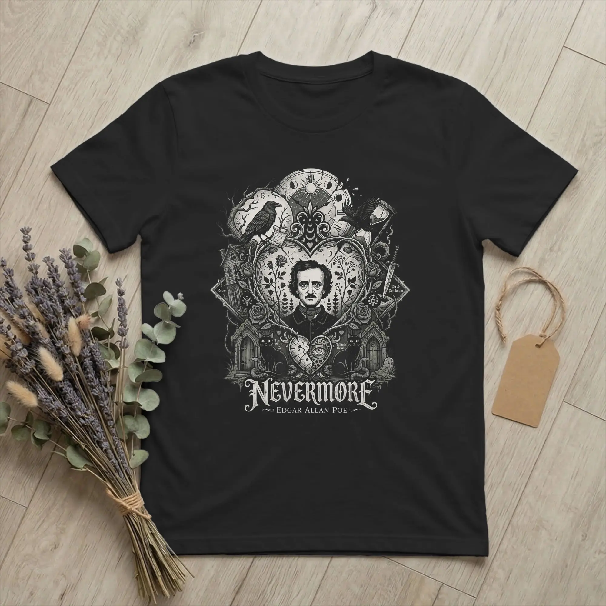 The Raven Nevermore Edgar Allan Poe Men's T Shirts Poet Cool Tees Short Sleeve Crewneck T-Shirt Pure Cotton 6XL merch