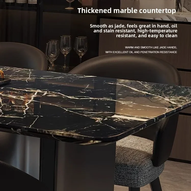 Marble dining table and chairs 2025 new Italian light luxury high-end Guangdong Foshan rectangular Bulgari black luxury stone