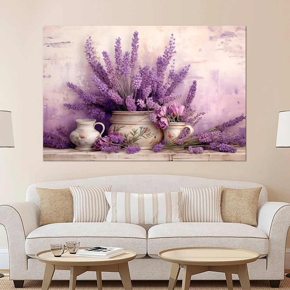 

Purple Romantic Lavender Poster Flower Still Life Painting Printmaking Wall Art Living Room Library Home Decor Picture Printed