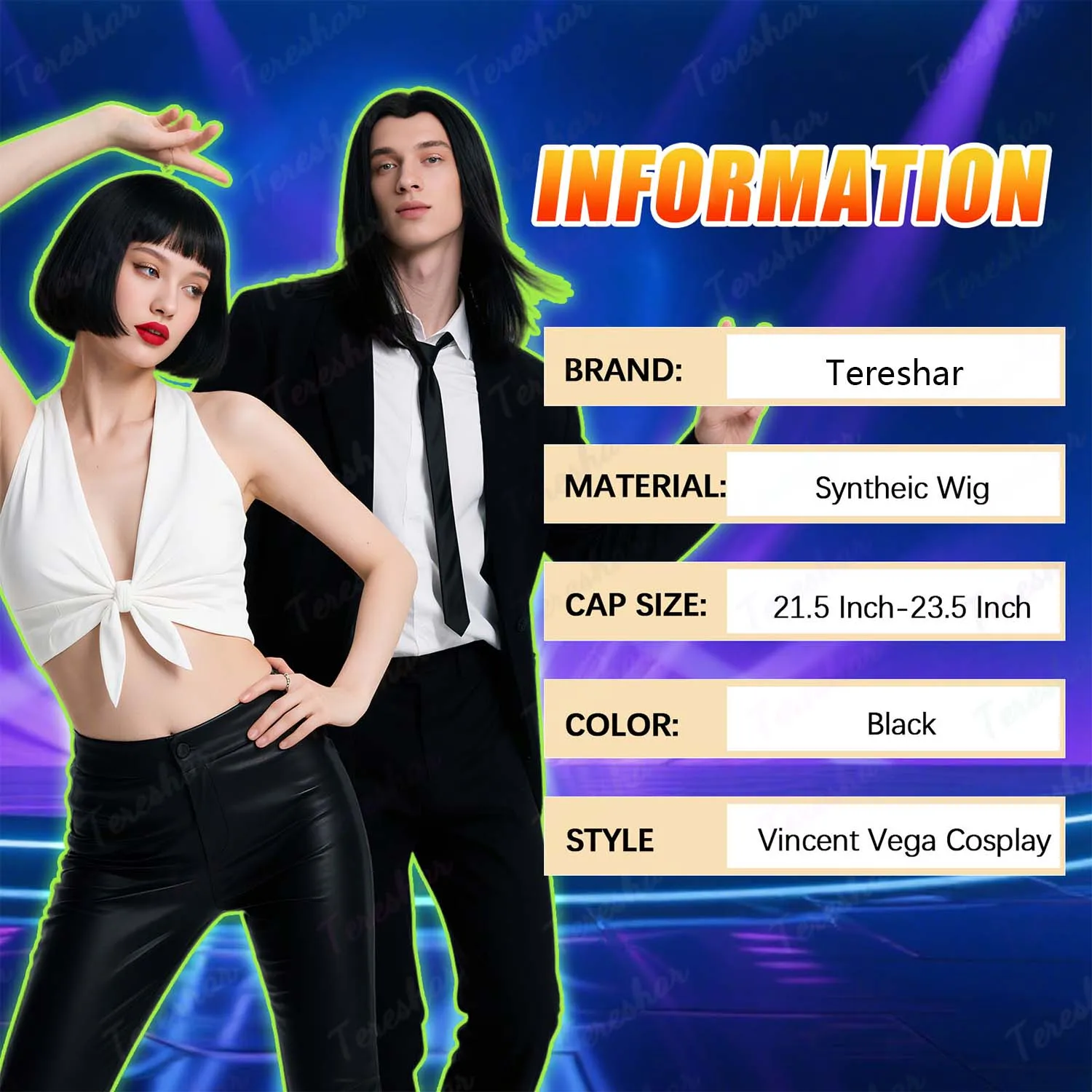 الاصطناعية رجل شعر مستعار قصير مستقيم شعر مستعار أسود 70s خمر فنسنت فيغا شعر مستعار تأثيري 80s هالوين زي تأثيري شعر مستعار متعة للحفلات