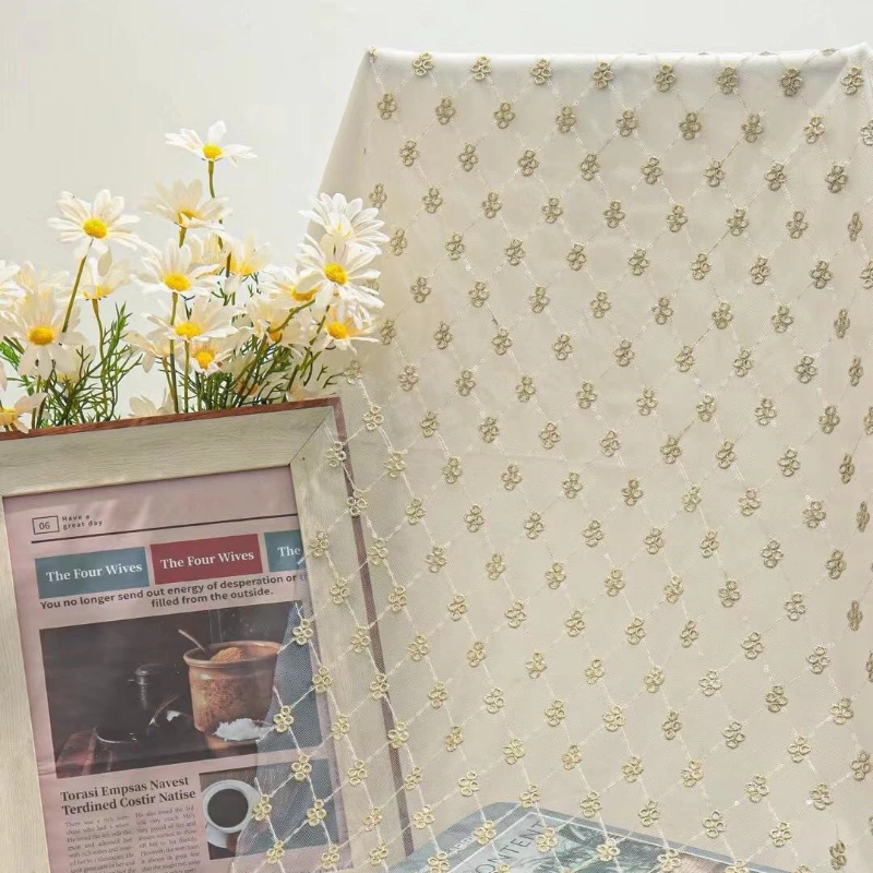 Checkered Mesh Sequin Embroidered Lace Fabric for Dresses Kids Clothing By The Yard - Image 3