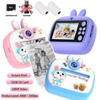 Children Digital Camera Instant Print for Kids Thermal Print Rabbit Camera Instant Photo Printing Camera Video Toys+32G Memory C