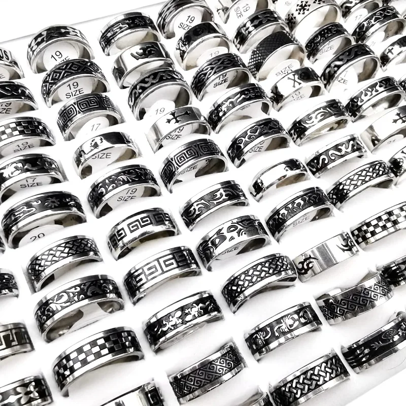 20pcs 316L Stainless Steel Rings For Men Women 8MM Mix Etch Patterns Fashion Jewelry Finger Accessories Party Gift Wholesale Lot