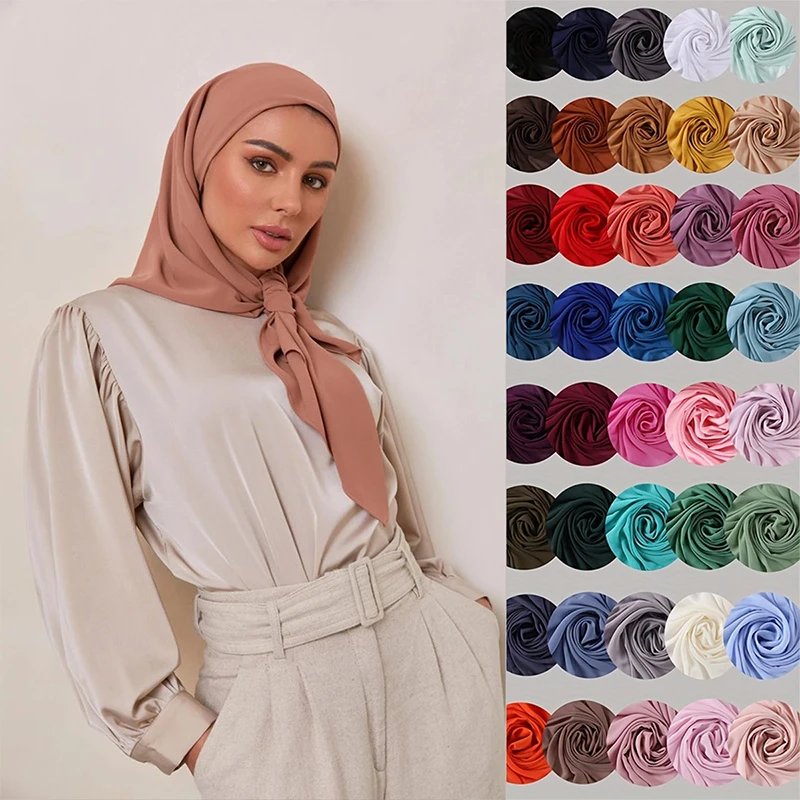 Ramadan Chiffon Hijab Scarf 110*110cm Solid Color Muslim Fashion Shawl Headscarves For Women Islam HeadWraps Ladies Scarves Veil