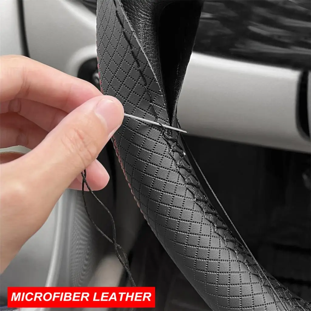 Microfiber Leather DIY Steering Wheel Cover Punched Anti-slip Breathable 38cm 15inch w/ Needle Thread Car Interior Accessories