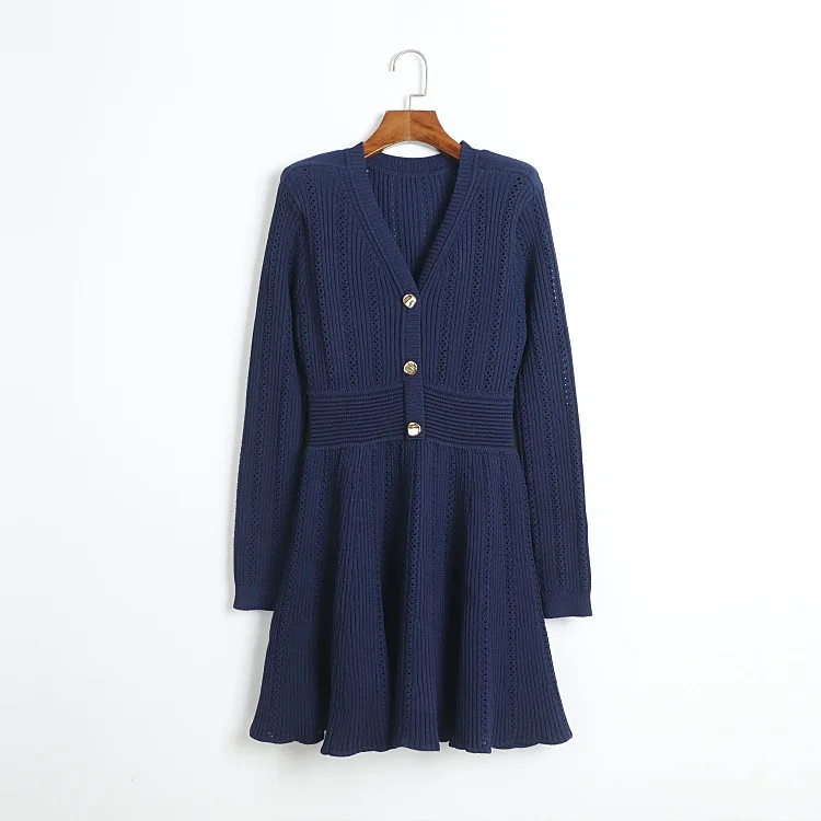 Luxury Heart Shape Button Knitted Sweater Short Dress Women\'s 2025 Sping Full Long Sleeve Pleated Evening Robe Party Dresses