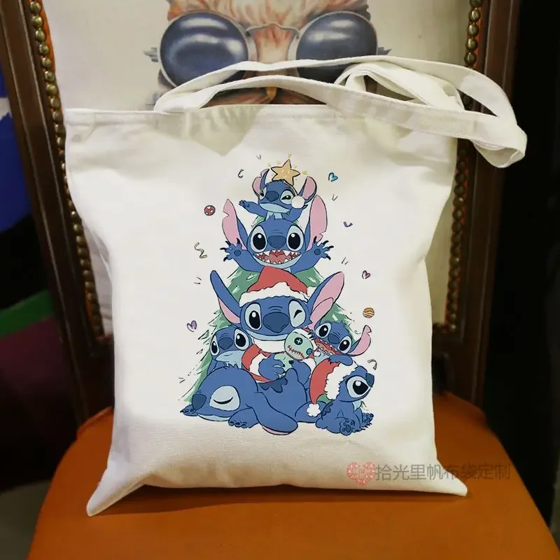 Kawaii Funny Disney Stitch Tote Bag Canvas Shoulder Bag Eco Hip Hop Lilo and Stitch Shopping Bag Women Tote Shopper Bag Female