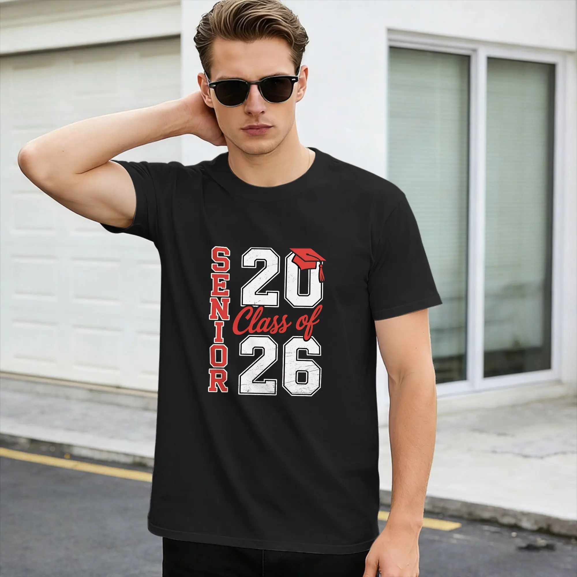 Oversized T-Shirt Class of 2026 Senior 2026 Graduation Cotton T-Shirts  Leisure Tshirt for Men Casual Short Sleeve Top Tees,