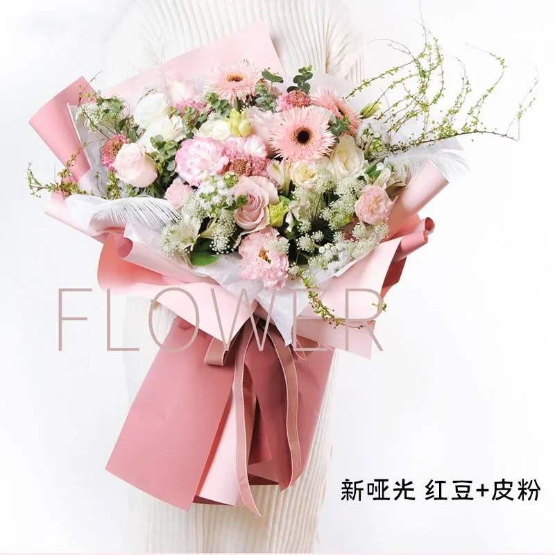 Double-side Two-color Flower Wrapping Paper Flower Shop Roses Wrap Shiny Soft Strong Layered Packaging Pages 58x58cm 20pcs