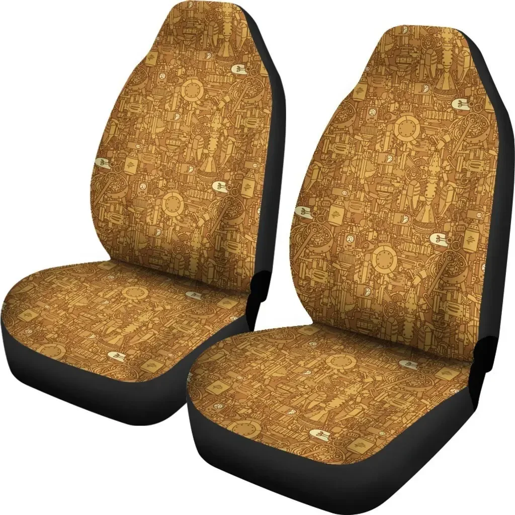 Steampunk Pattern Print Seat Cover Car Seat Covers Set 2 Pc, Car Accessories Car Mats