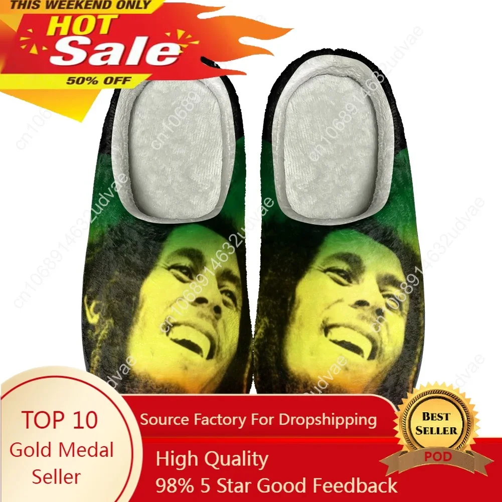 

Bob Marley Reggae Rasta Singer Home Cotton Custom Slippers Mens Womens Sandals Plush Casual Keep Warm Shoes Thermal Slipper