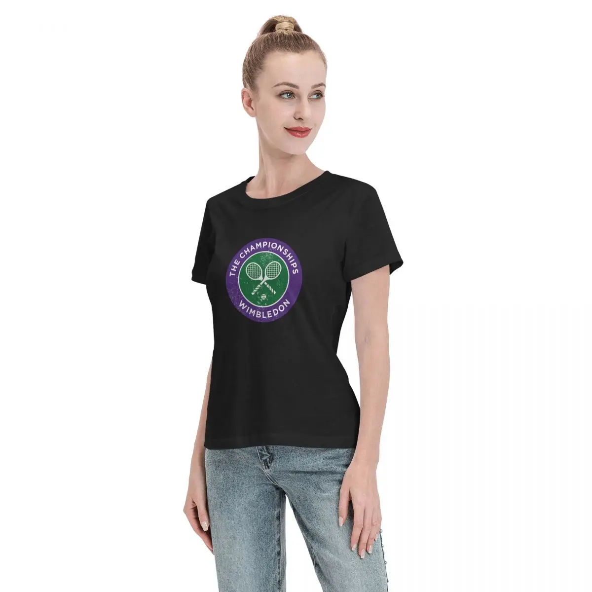 テニス選手権ロゴプリント Tシャツ女性半袖 Tシャツ O ネック服綿夏 Tシャツストリートウェア