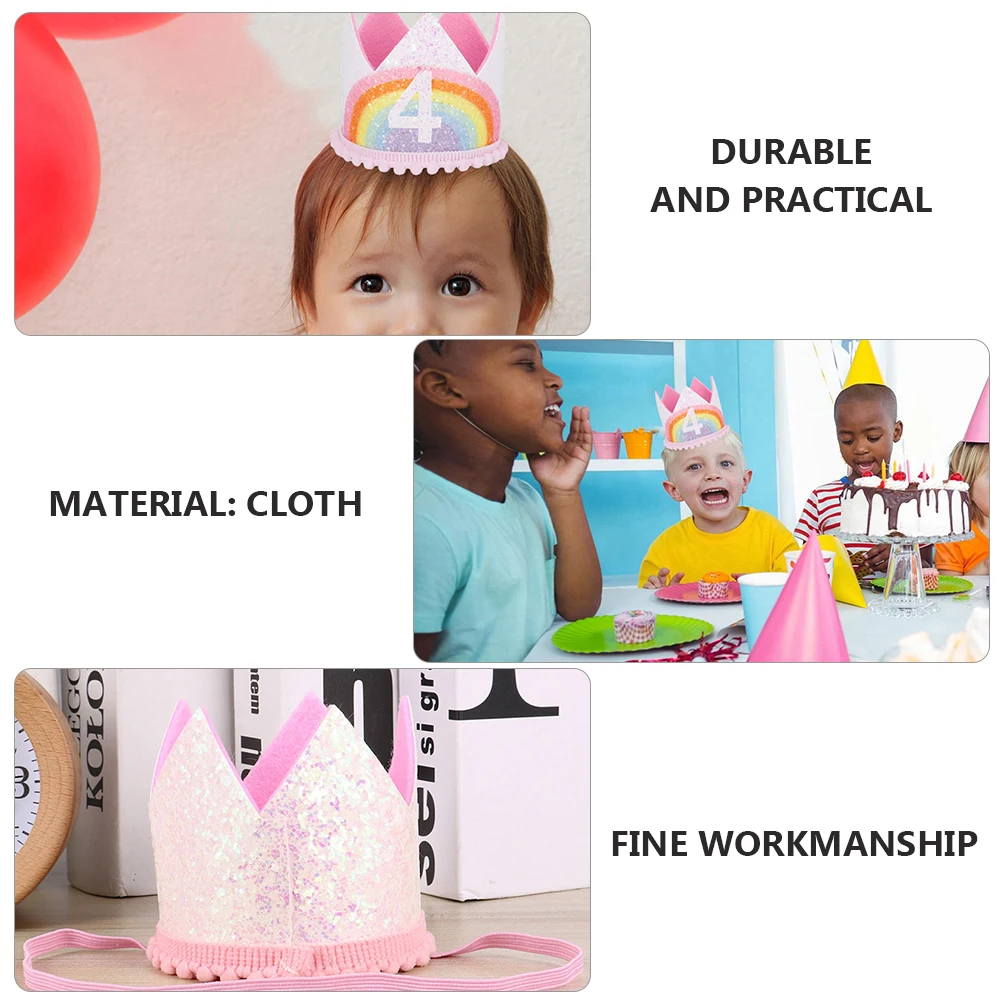 

Rainbow Headb Kids Birthday Hat Baby Shower Party Accessories Fabric Crown Headdress Number Crown Hat Comfortable Child Wear