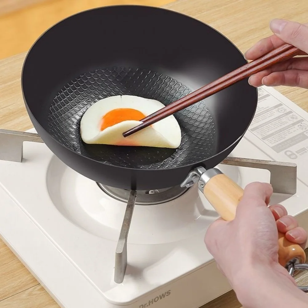 Cast Iron Wok for One Person Meal Preparation Wrought Iron Construction Fits Induction Cooktop Gas Stove Electric Hob Pan