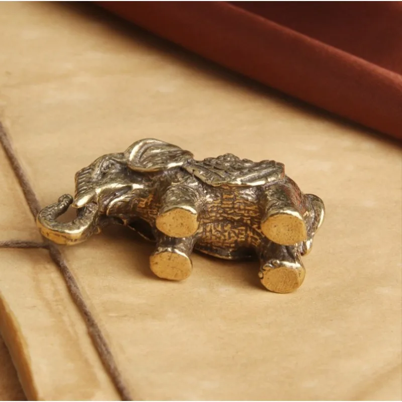 Antique Bronze Minature Elephant Figurines Tea Pet Table Ornament Decorations Solid Copper Animal