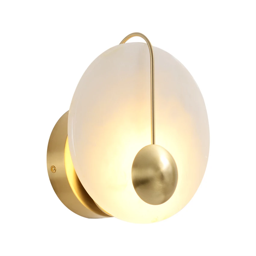 

All copper circular resin wall lamps imitation marble living room mirror front decorative wall sconces lights American lighting