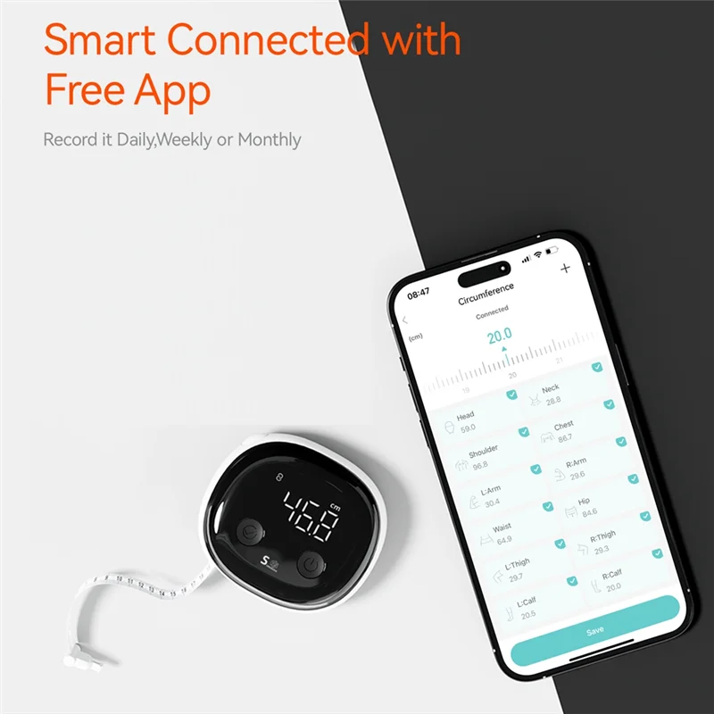 شريط قياس ذكي موثوق به، تطبيق Bluetooth Fitdays القابل للسحب لمراقبة الدهون في الجسم، أداة BMI لشكل اللياقة البدنية وفقدان الوزن،