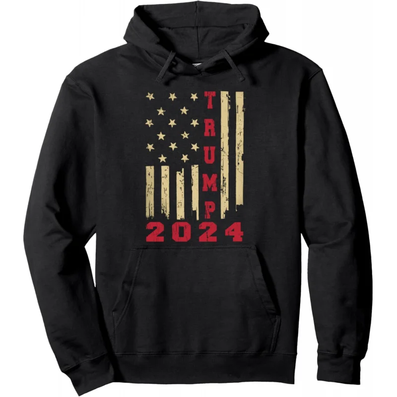 

Vintage American Flag Trump 2024 Election Gifts Pullover Hoodie Loose men's and women's clothing