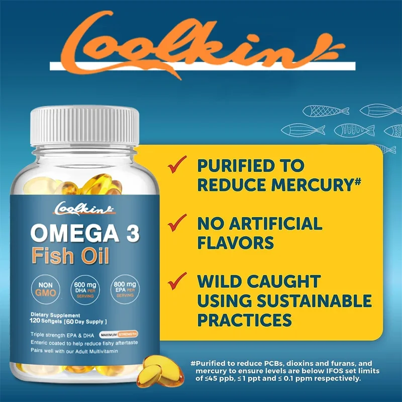 อาหารเสริมน้ำมันปลา Omega 3ชนิด Essential มีกรดไขมันผสมของ EPA และ DHA แคปซูลน้ำมันปลาป่าเพิ่มความแข็งแรงสามเท่า