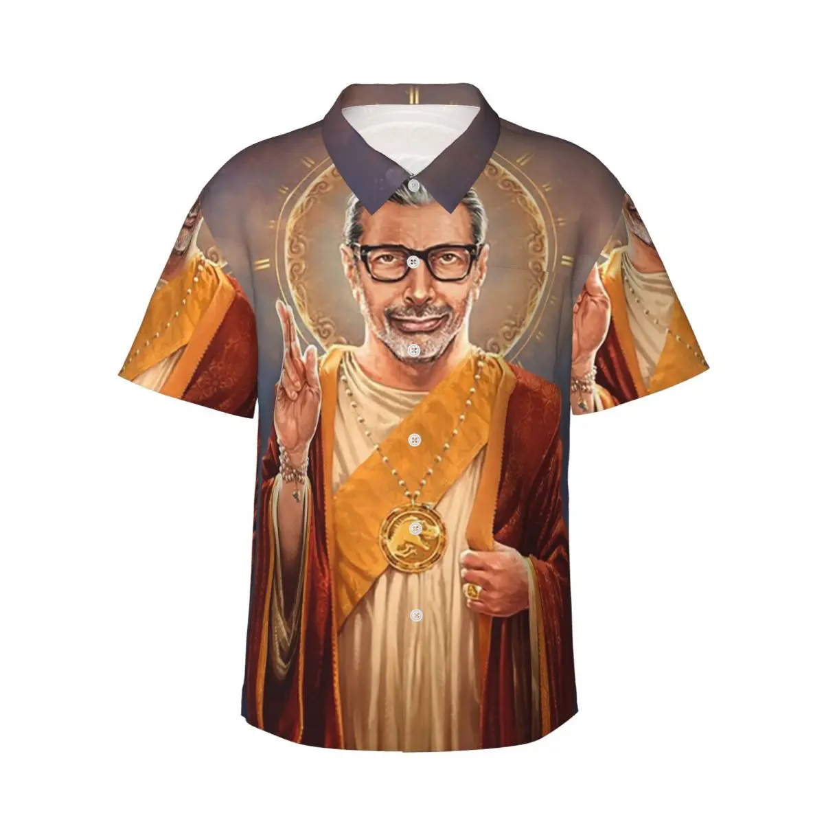 

Saint Jeff Of Goldblum, Jeff Goldblum Original Religious Painting Men's Shirts Hawaiian Short Sleeve Shirt Funny Button Tops