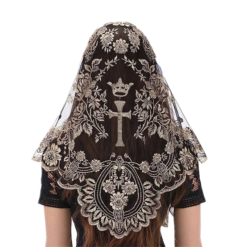 

Women Embroidery Triangular Lace Mantilla Tulle Mesh Lace Catholic Veil