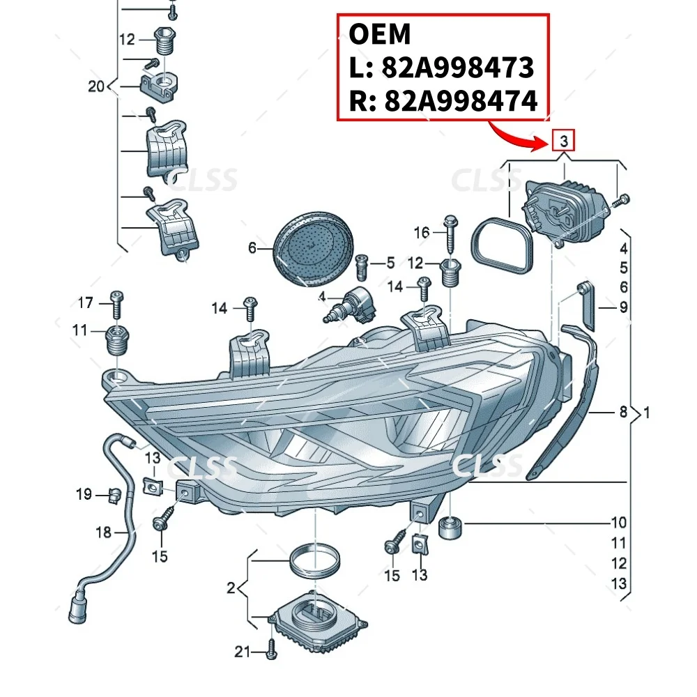 For Audi A1 S1 2019-2023 White DRL Module LED Angel Eyes Headlight Daytime Running Light Chips Lightsource 82A998473 82A998474