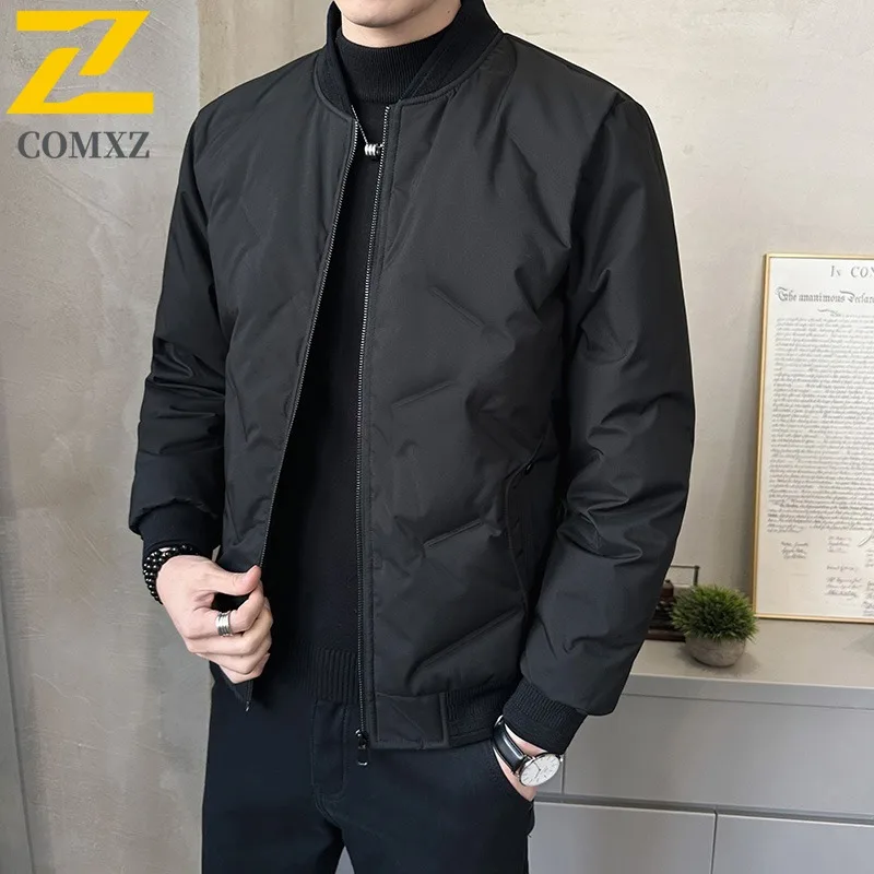 COMXZ Gray Duck Down Stand Collar Down Jacket Men Lapel Fashion Thermal Baseball Collar Casual Down Jacket Mid Age Premium Coat