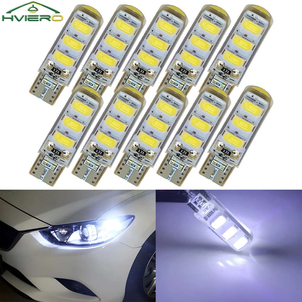 10X T10 DC 12V Automotive LED 194501 6SMD 5630 Silicone Cob Marking Tail Wedge Parking Fog Running Light Bulb Tube Illumination