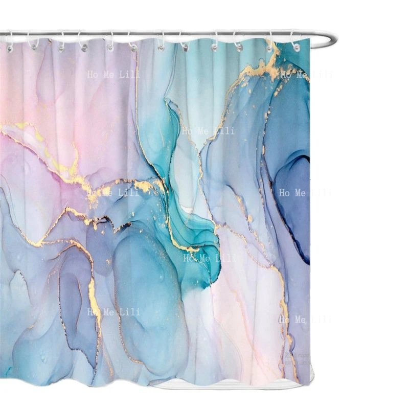 Pink Aqua And Gray Marble Text Pattern Shower Curtains Waterproof Modern Fabric Bathroom Decor Christmas Xmas Presents