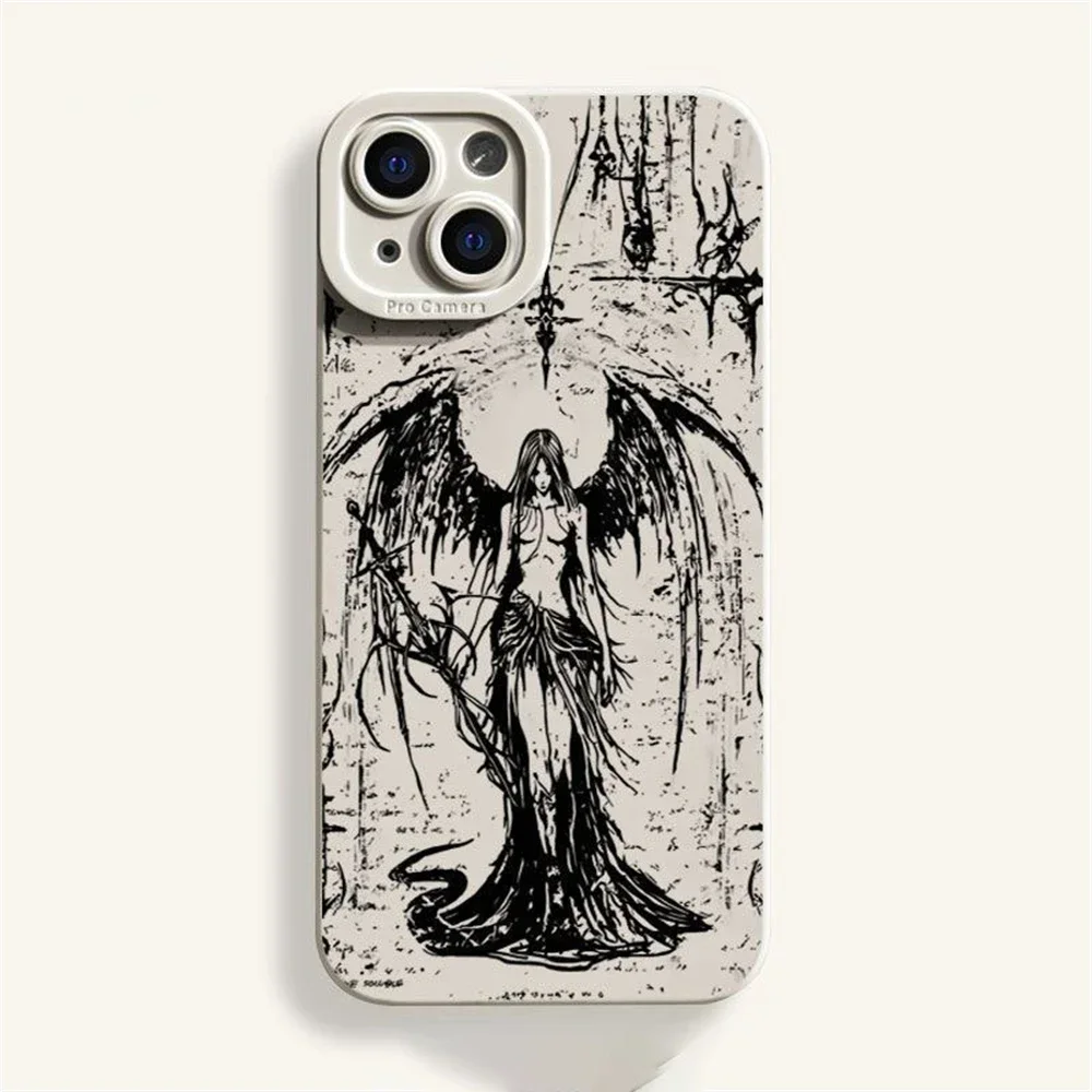 Funda de Silicona Y2K Súper Genial de Lujo con Diseño de Ángel Negro y Demonio para iPhone 16 15 14 13 12 11 Pro Max XS MAX XR 7 8 PLUS