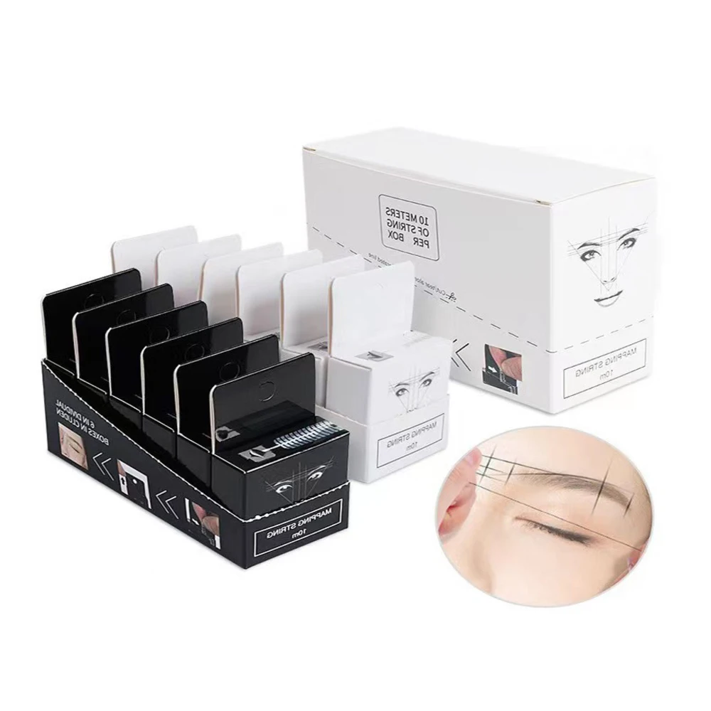 

6 Box POPU 10m Pre-inked Mapping String for Eyebrow Dyeing Liner Thread Semi Permanent Positioning Eyebrow Measuring Makeup Tool