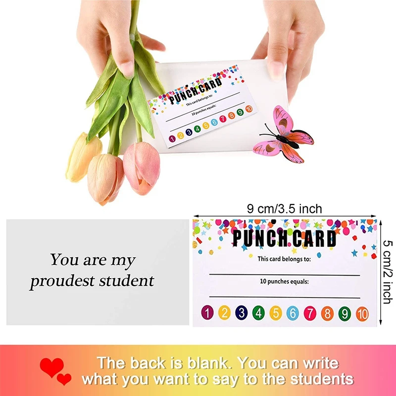 50pcs/set Punch Cards Incentive Loyalty Reward Card Student Awards Cards for Business Classroom Kids Behavior Students Teachers