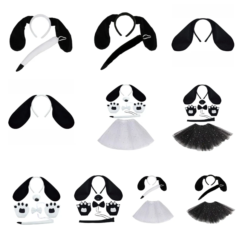 Child Dog Costume Accessories Dog Ear Headband Tail Glove Bowtie Skirt for Boy Girl Christmas Halloween Cosplay Party