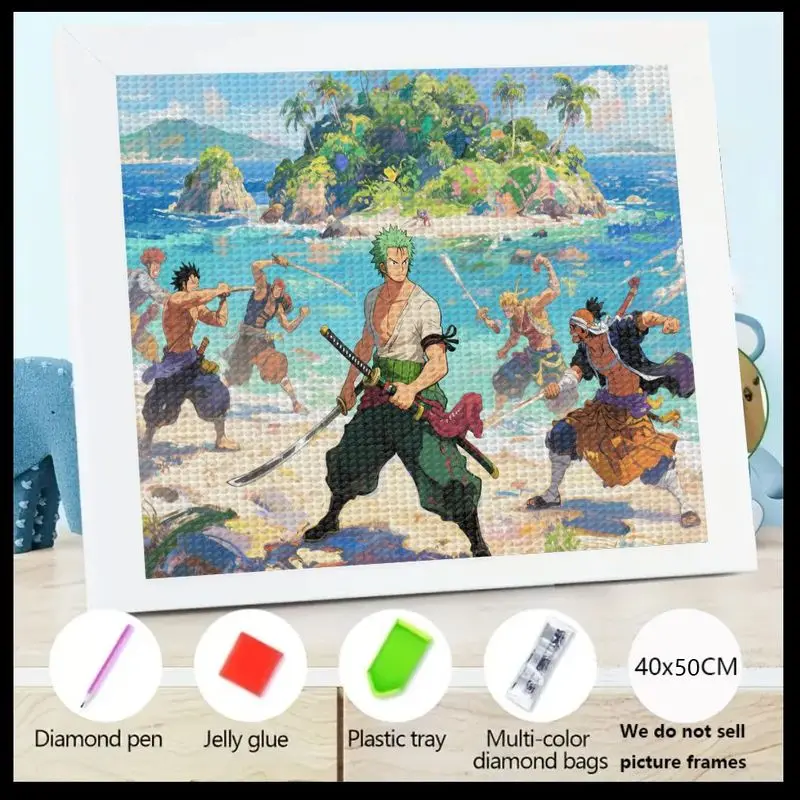 

1 шт. цельный ророноа Зоро аниме манга 5D комплект алмазной живописи, 40x50 см полная дрель DIY хрустальный драгоценный камень искусство, пиратская приключенческая горный хрусталь