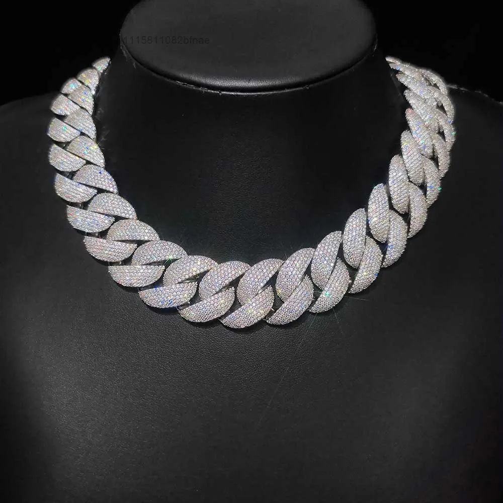 NUOYA 24mm VVS Moissanite Cuban Link Chain Necklace Fine Jewelry 925 Sterling Silver Fully Ice Out Cuban Link Chain for Women，
