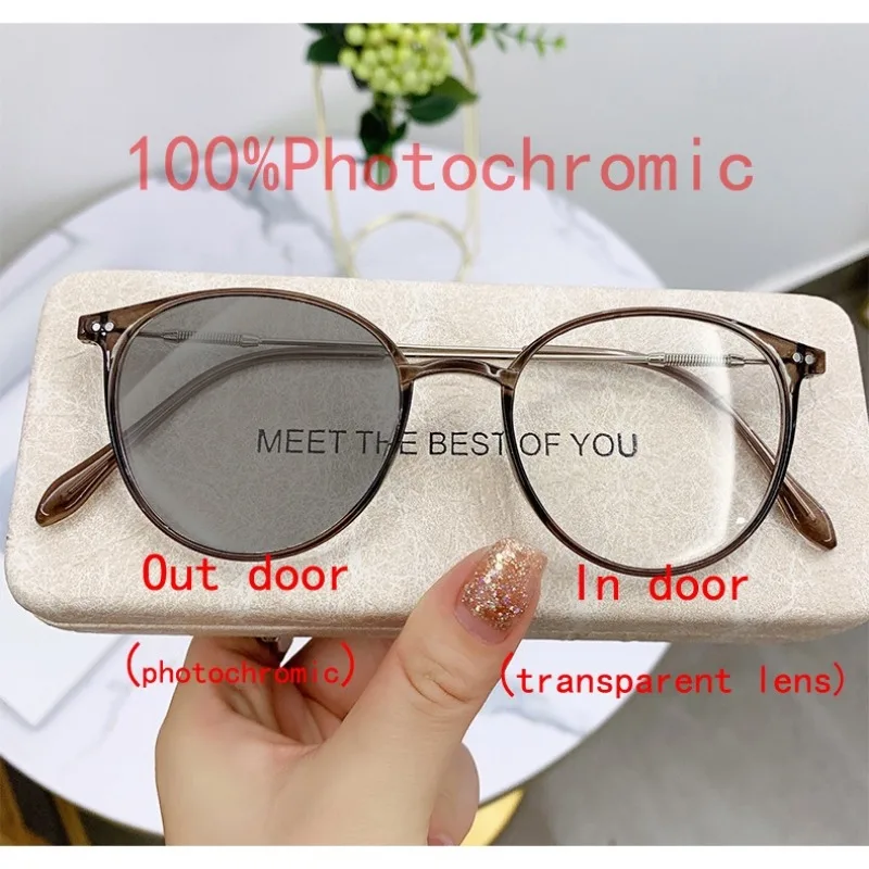 Photochrome Anti-Strahlungs-Brille für Damen, Übergangsbrille mit Metallrahmen, UV400-Brille, austauschbare Linse