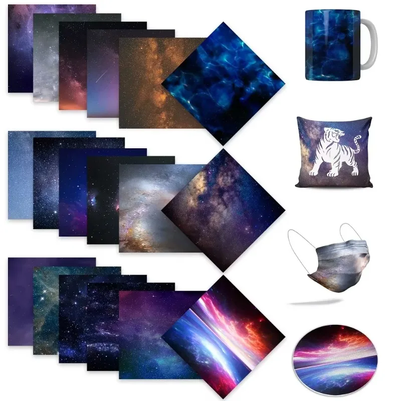 XFX Starry Sky Heat Transfer Paper Sheets 18 Pcs 12x12 Sublimation Paper Ink Heat Mug Press Adhesive Craft Vinyl for T-Shirt Cup