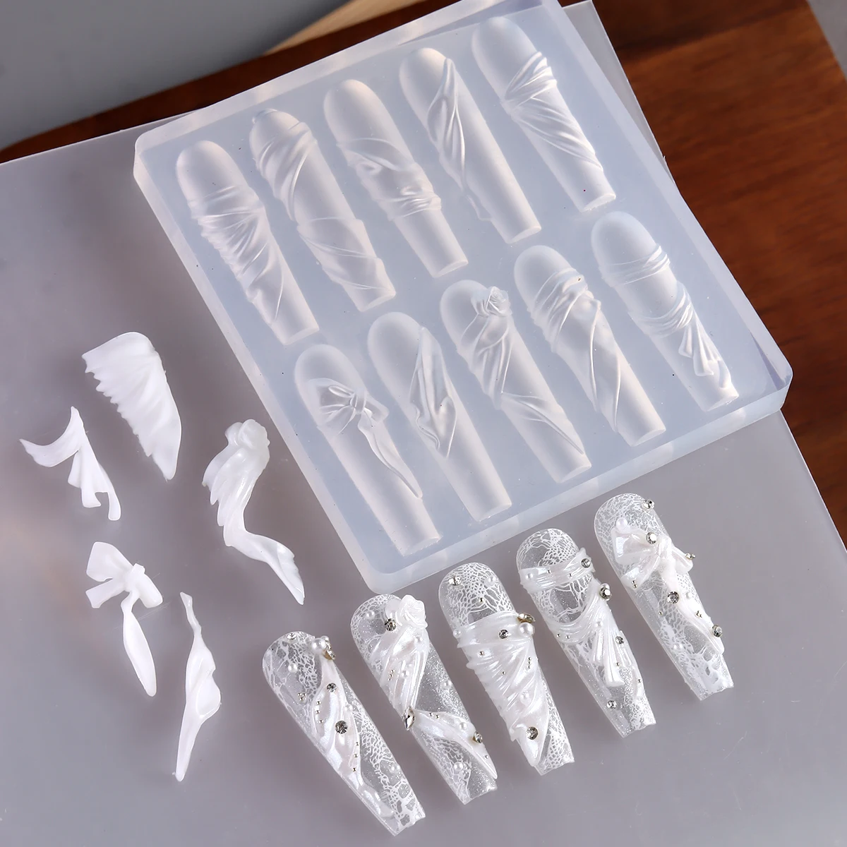 3D-Nagelkunst-Silikonform Barock-Perle Herz Stern Mond Quadrat Nagelcharme-Herstellungsform Wiederverwendbare Vorlage DIY Maniküre Schmuck – Detail 12