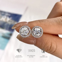 DW Certified Moissanite Diamond Stud Earrings for Women 925 Sterling Silver Round Halo Earrings Luxury Wedding Fine Jewelry