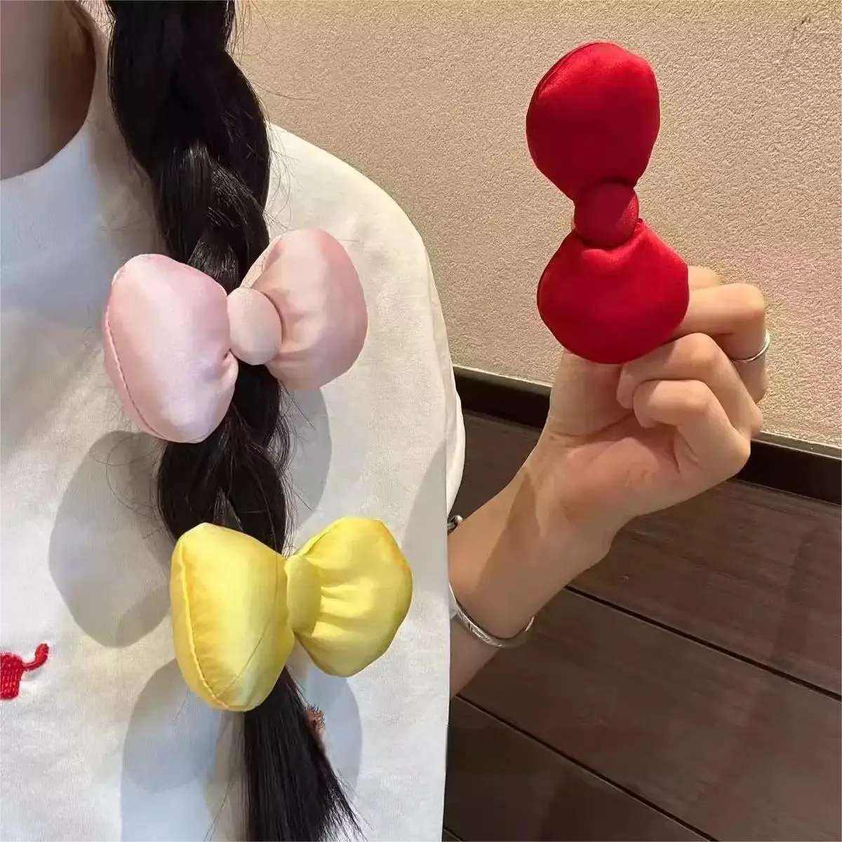 Image of Vielseitige Haarspange mit süßer Schleife für Damen | Süßes Mädchenhaar-Accessoire | Rosa/Rot/Gelb