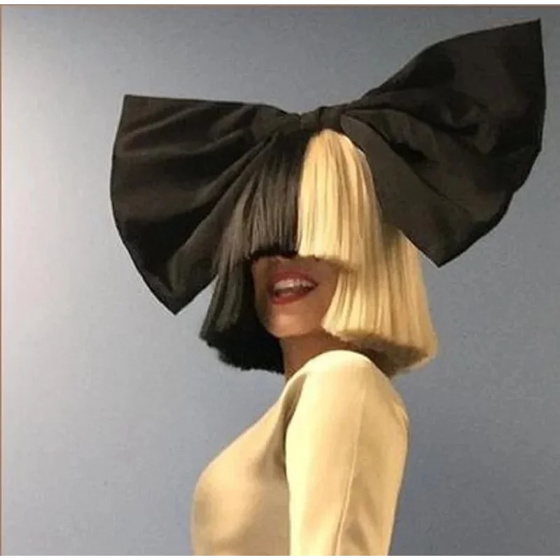 Parrucca SIA di alta qualità metà nera metà bionda Bob parrucche sintetiche resistenti al calore per capelli cosplay + cappuccio per parrucca + fiocchi grandi