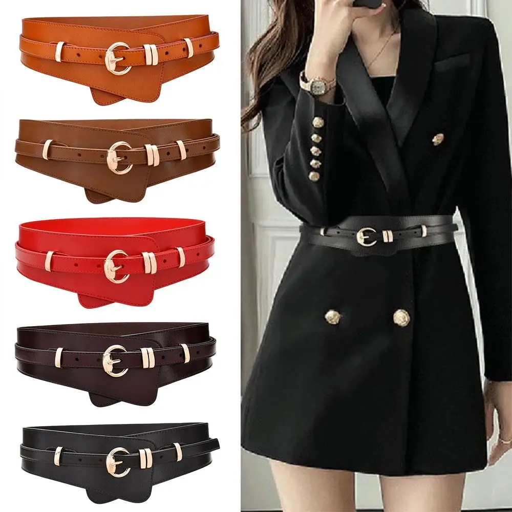 クラシックピンバックル装飾ウエストシール本革ワイドベルト本革ウエストベルト女性用コートドレスコルセットウエストバンド