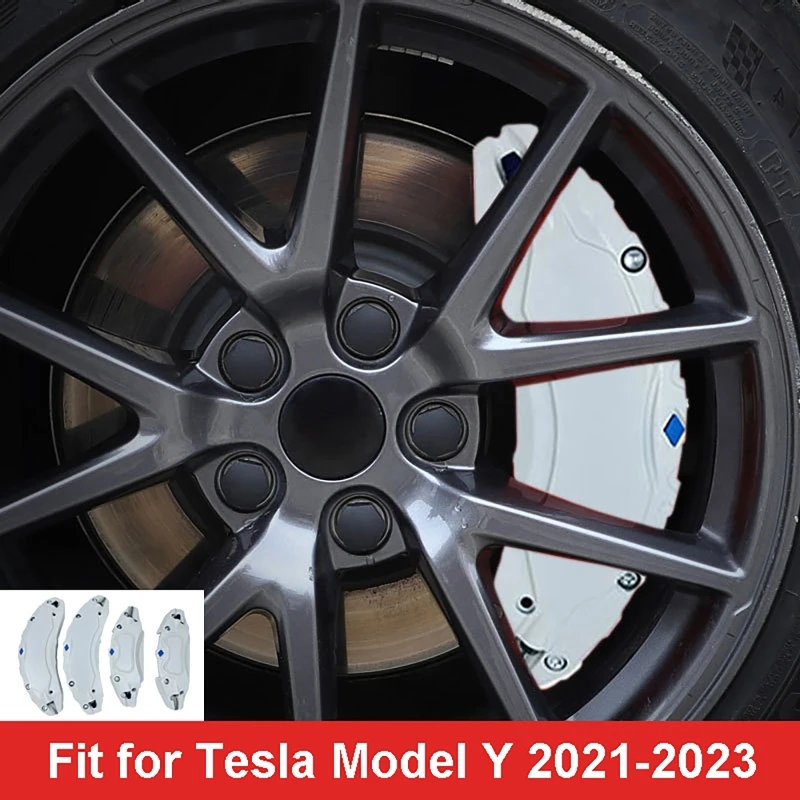 Комплект из 4 накладок на тормозные суппорты для передних и задних колес Tesla Model Y 2021-2024, 2025, 2026, из алюминиевого сплава, белые