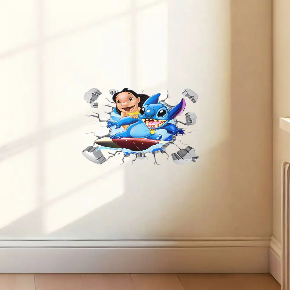1 ملصق حائط لركوب الأمواج من Stitch and Lilo، ملصق Lilo & Stitch تحت عنوان - مناسب لتزيين المنزل، يمكن استخدامه على الجدران والنوافذ والشرفات والمرايا والجدران المزخرفة