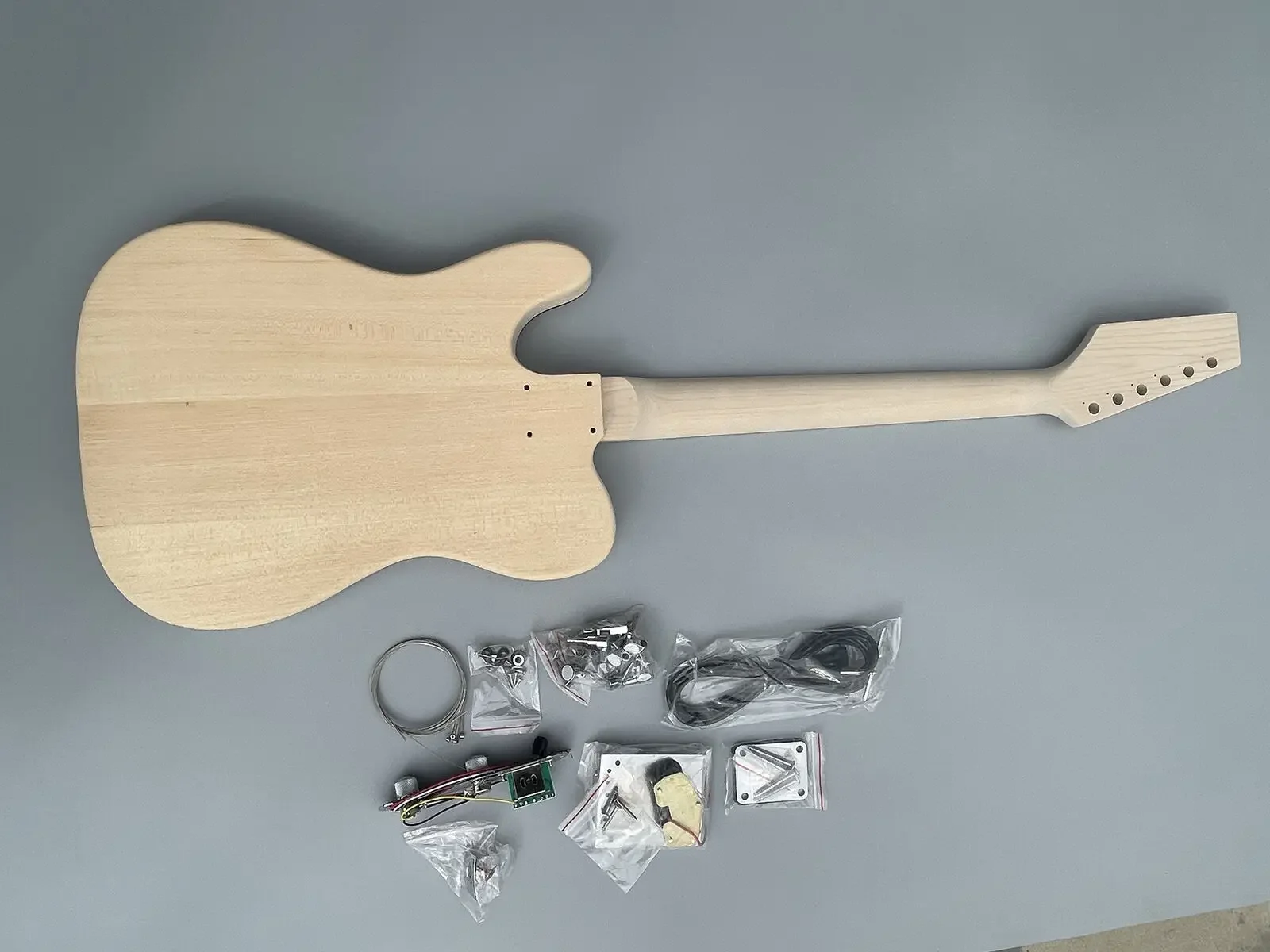 One Set DIY Electric Guitar Kit ASH Wood Guitar Body Maple Fingerboard 22 Fret Guitar Neck for Tele Style Dots Inlay Bolt On