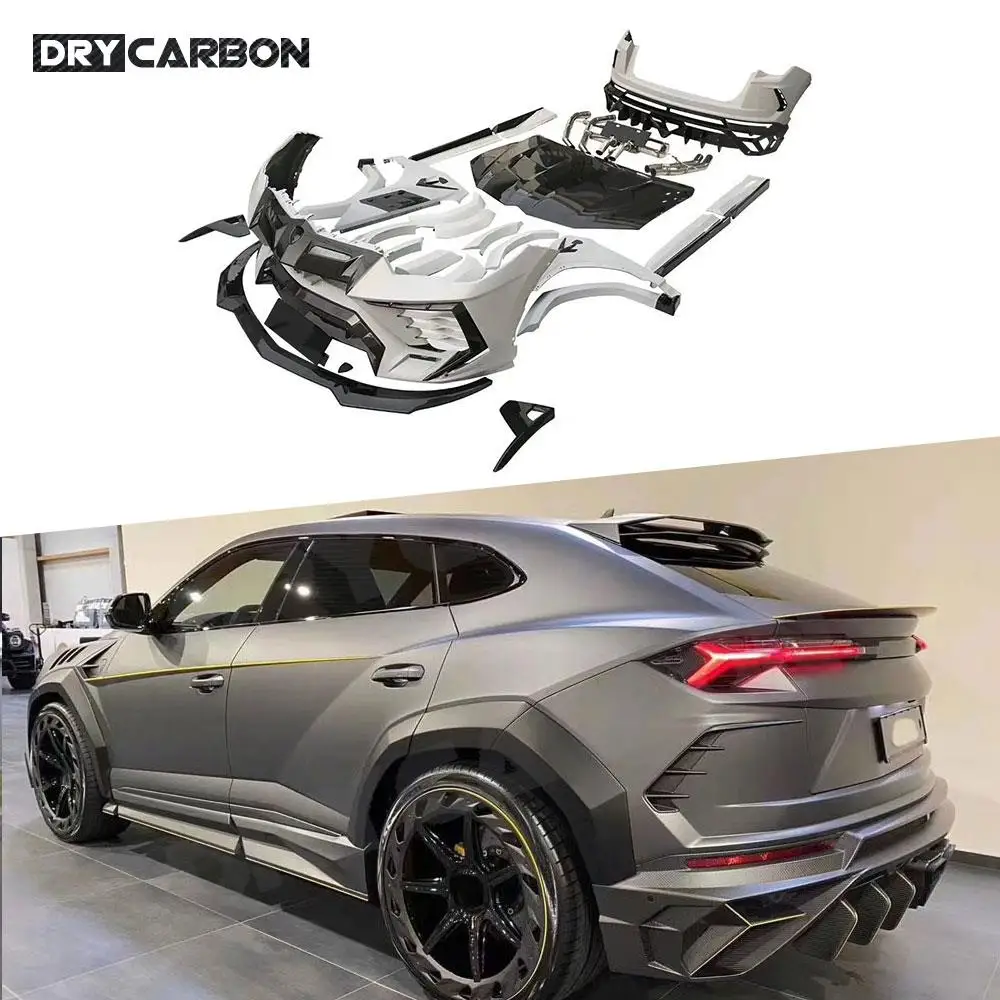 For Lamborghini Urus Front Lip Engine Hood Rear Diffuser Spoiler Side Skirts Bumper Trims Dry Carbon Fiber M Style Bodykits