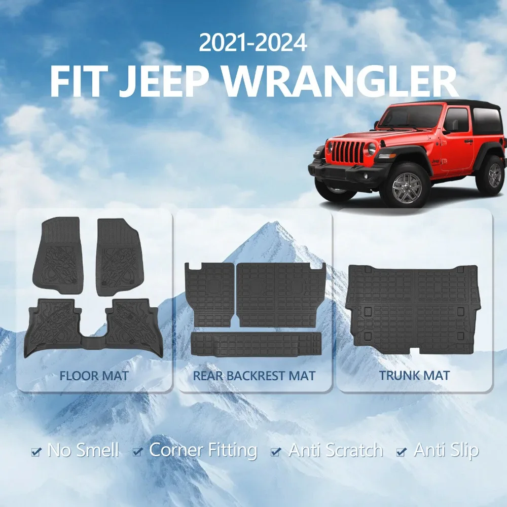 

For 2021-2024 Jeep Wrangler JL 4XE 4 Door Trunk Mat Backrest Mats Cargo Liner United States