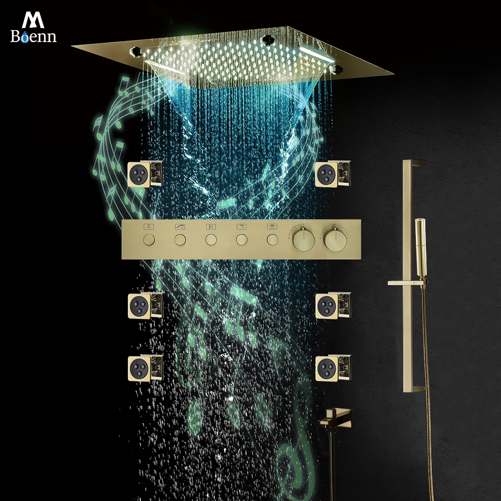 M Boenn 20 Inch Multi Functions Rainfall Shower Head For Bathroom Thermostatic Shower System Set New Push Button Shower Faucet