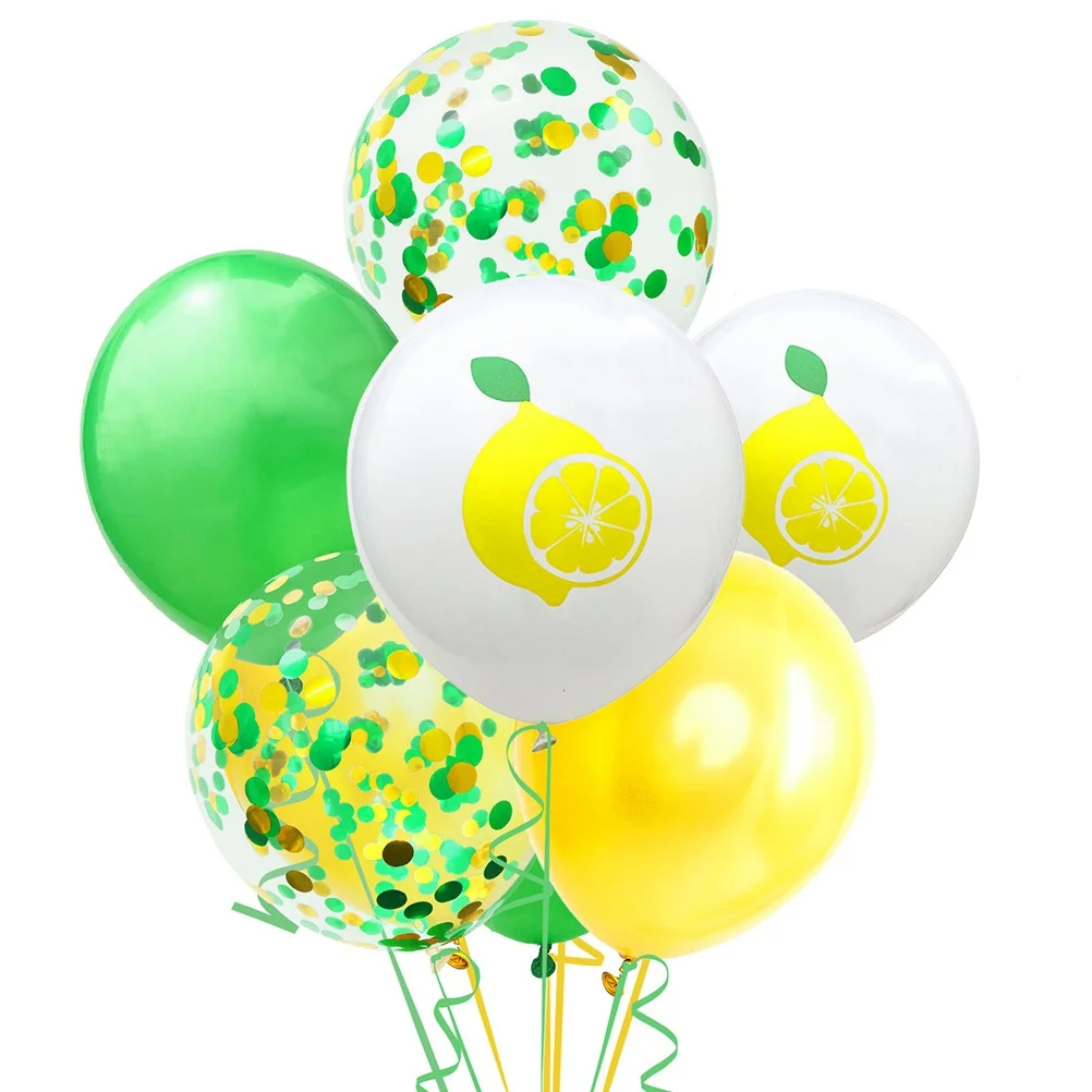 

14Pcs Latex Balloon Set Fruit Pattern Lemon Sequins Pure Color Ribbon Party Decoration Wedding Birthday Shower Festival