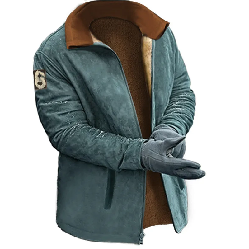 Chaqueta gruesa de tubo interior de piel para hombre, cálida y resistente al frío, cremallera retro étnica, bolsillo cómodo